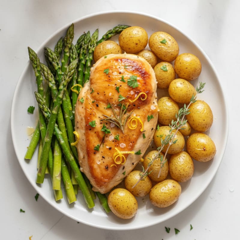 Lemon Herb Roasted Chicken with Asparagus