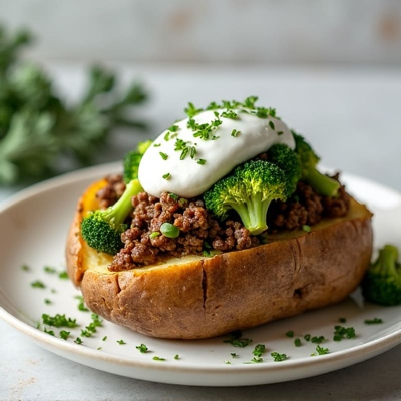 Lean Ground Beef and Broccoli Stuffed Baked Potato with Creamy Greek Yogurt