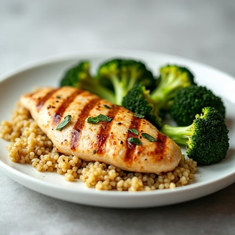 Grilled Chicken Breast with Quinoa and Roasted Broccoli