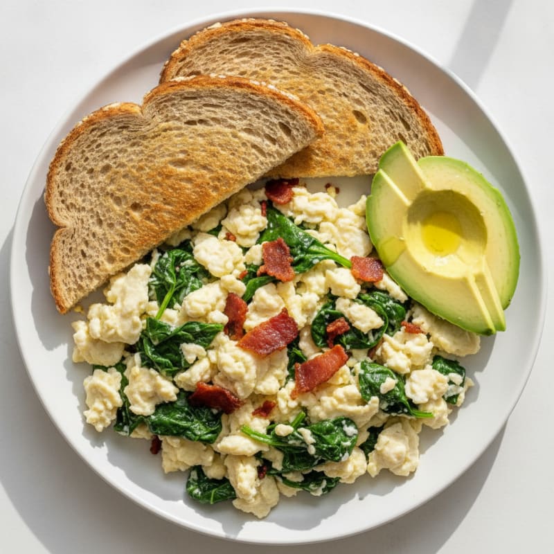 Scrambled Egg Whites with Turkey Bacon and Spinach