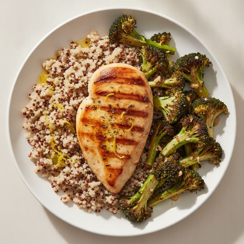 Grilled Chicken Breast with Roasted Broccoli and Quinoa