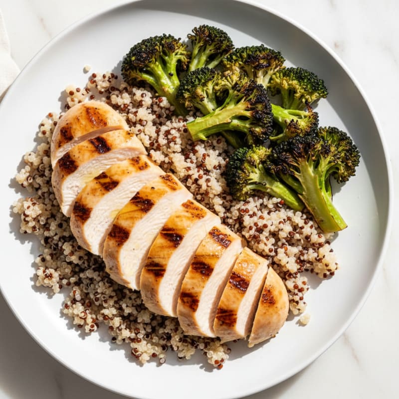 Grilled Chicken Breast with Roasted Broccoli and Quinoa