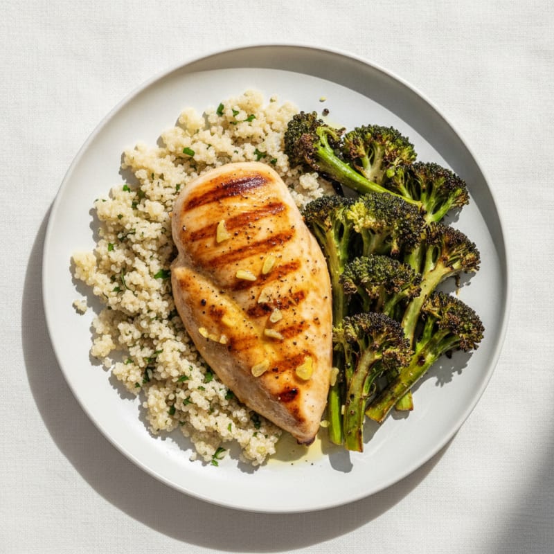 Grilled Chicken Breast with Quinoa and Roasted Broccoli