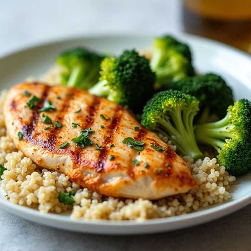 Grilled Chicken Breast with Quinoa and Roasted Broccoli