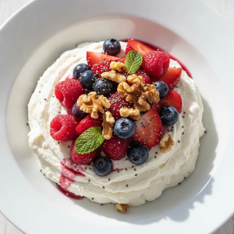 Greek Yogurt Protein Mousse with Mixed Berries