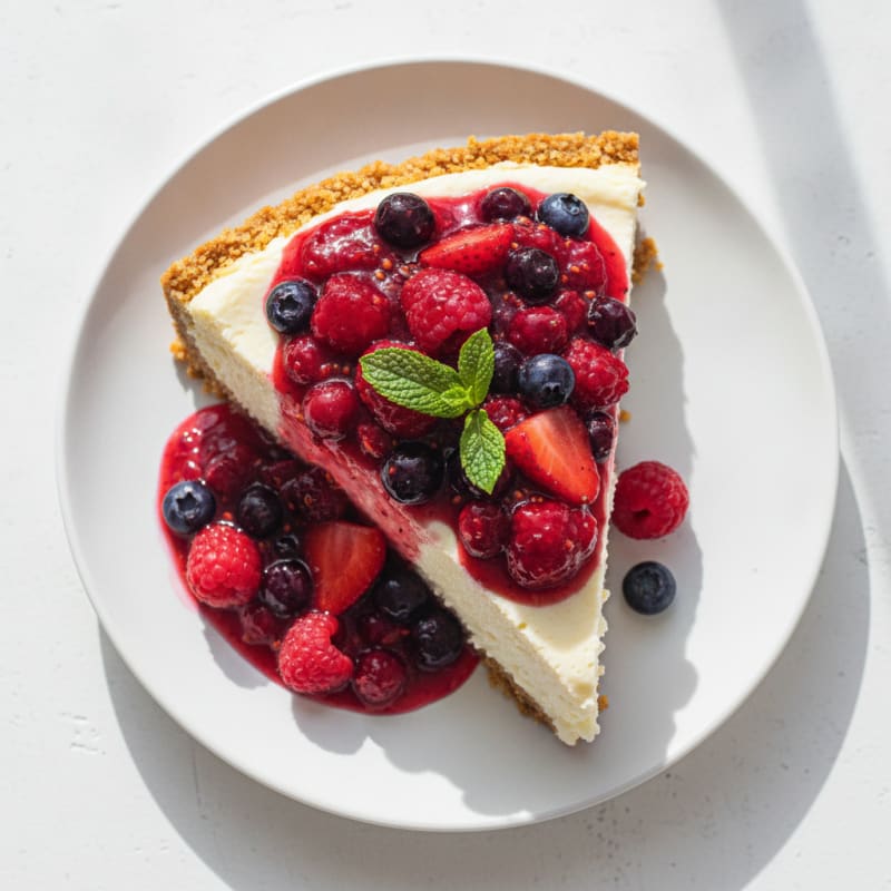 Greek Yogurt Protein Cheesecake with Mixed Berries