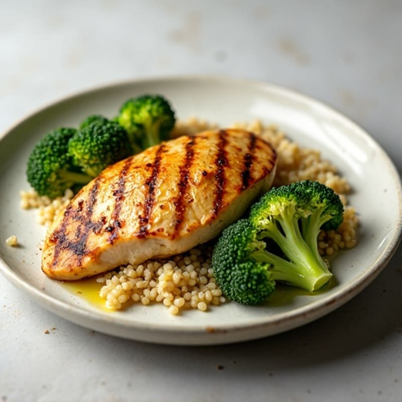Grilled Chicken Breast with Roasted Broccoli and Quinoa
