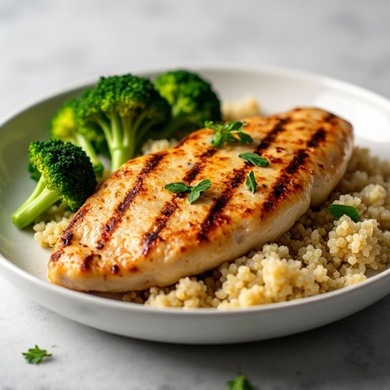Grilled Chicken Breast with Quinoa and Roasted Broccoli