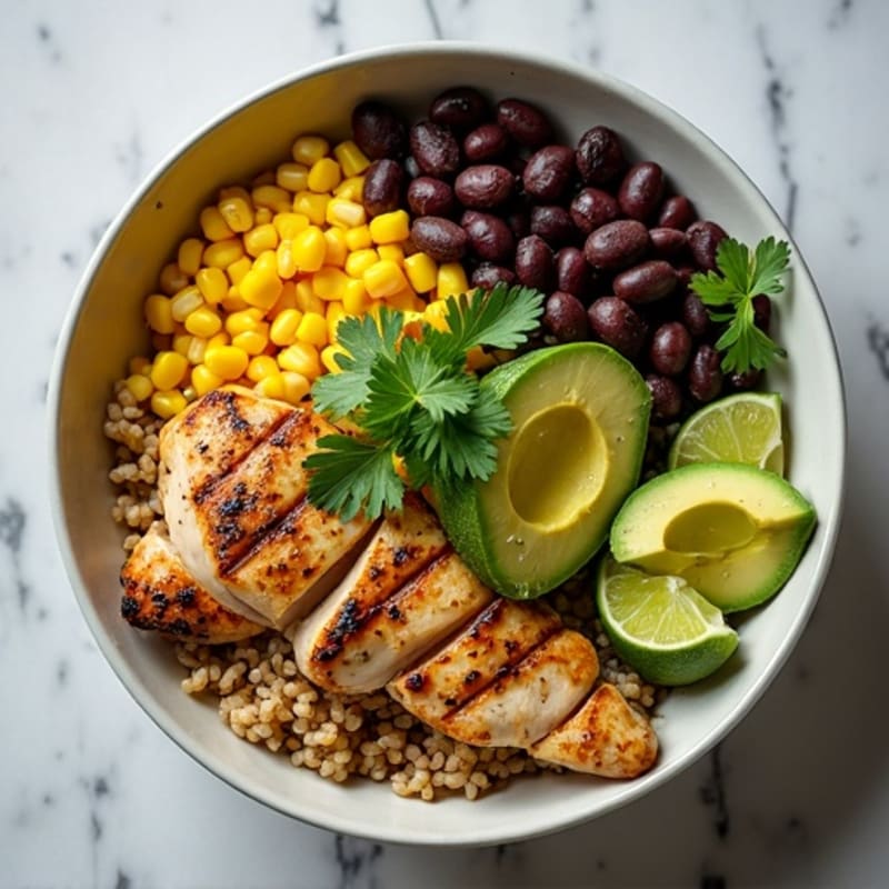 Cilantro-Lime Black Bean Bowl with Roasted Corn & Grilled Chicken