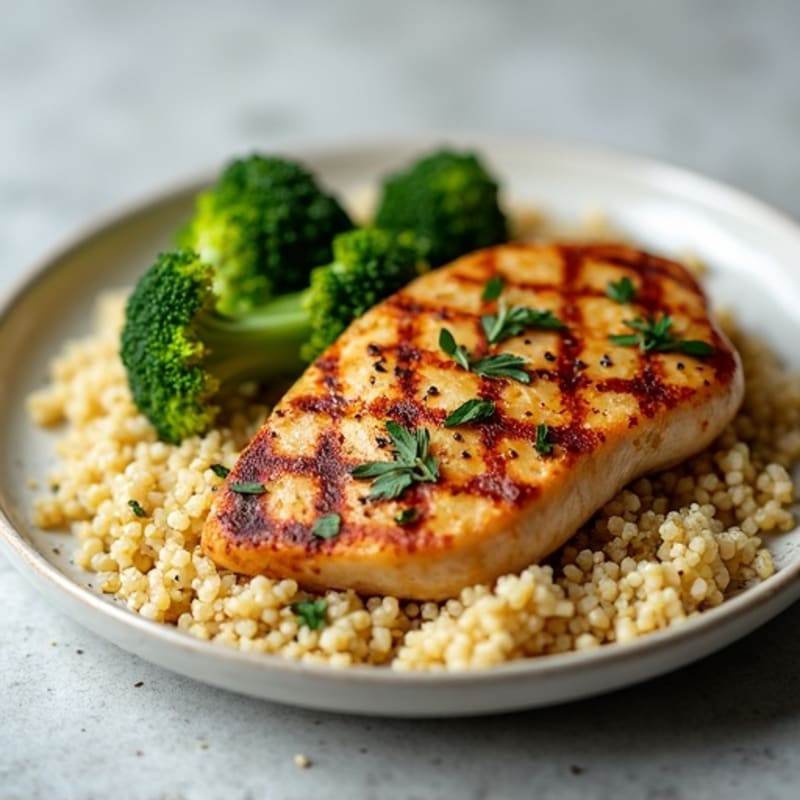 Grilled Chicken Breast with Quinoa and Roasted Broccoli