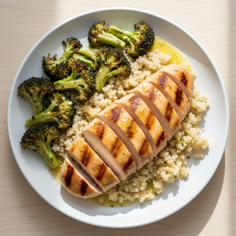 Grilled Chicken Breast with Quinoa and Roasted Broccoli