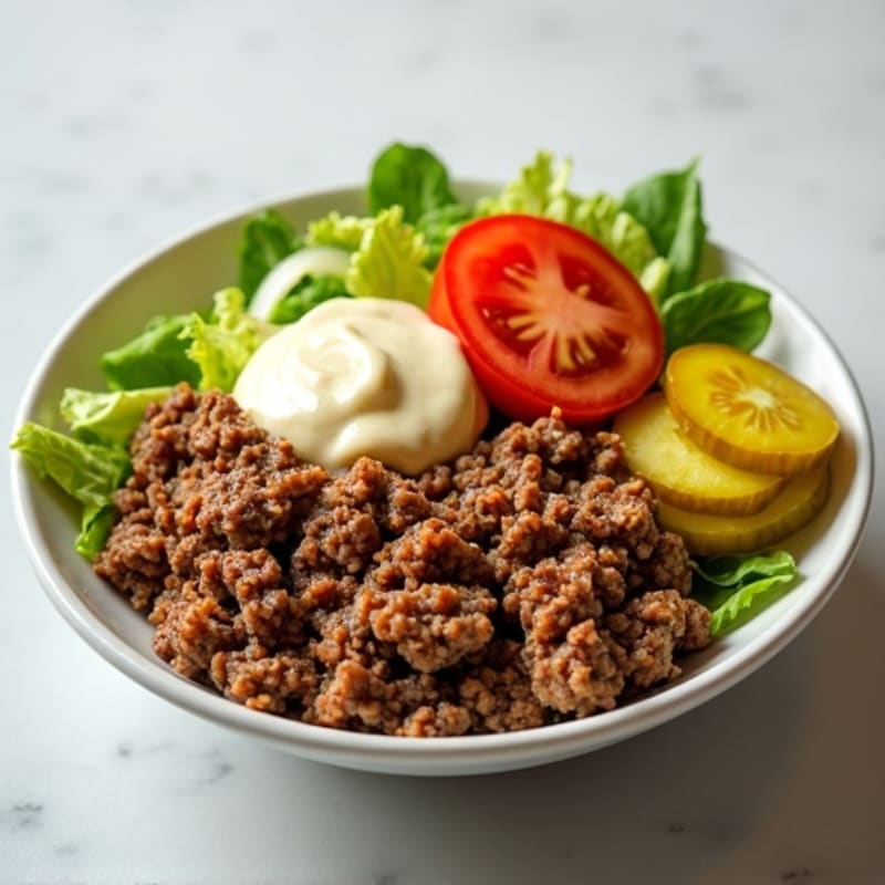 Lean Ground Beef Big Mac Style Bowl with Creamy Tangy Sauce