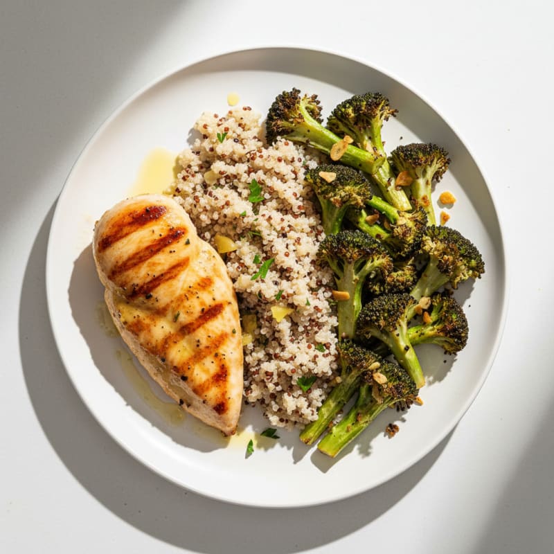 Grilled Chicken Breast with Quinoa and Roasted Broccoli