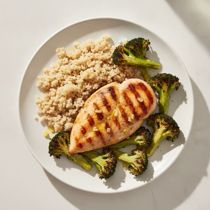 Grilled Chicken Breast with Quinoa and Roasted Broccoli