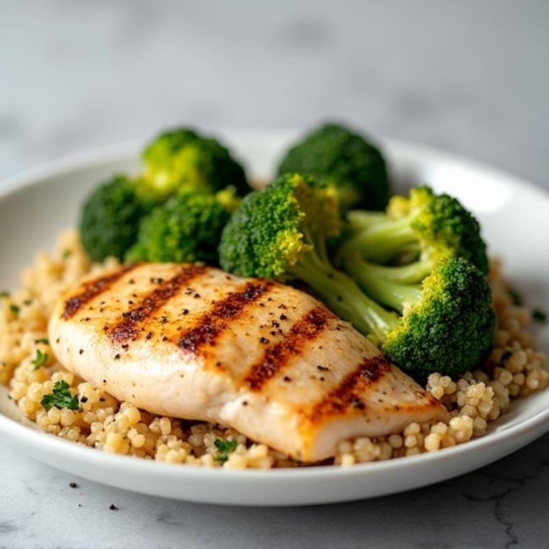 Grilled Chicken Breast with Quinoa and Roasted Broccoli