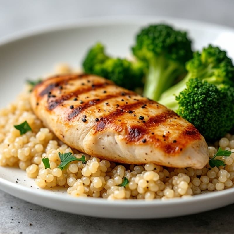Grilled Chicken Breast with Quinoa and Roasted Broccoli
