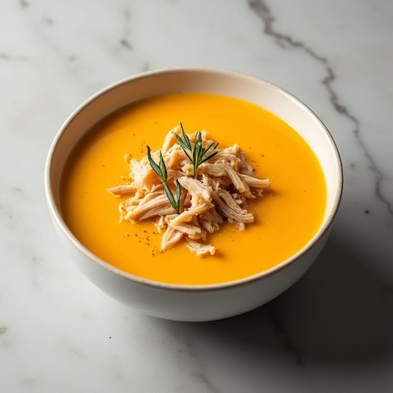 Creamy Roasted Butternut Squash Soup with Shredded Chicken