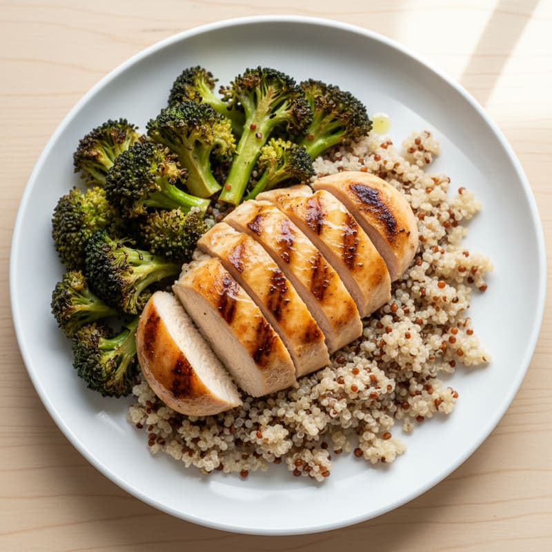 Grilled Chicken Breast with Quinoa and Roasted Broccoli