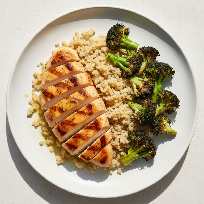 Grilled Chicken Breast with Quinoa and Roasted Broccoli