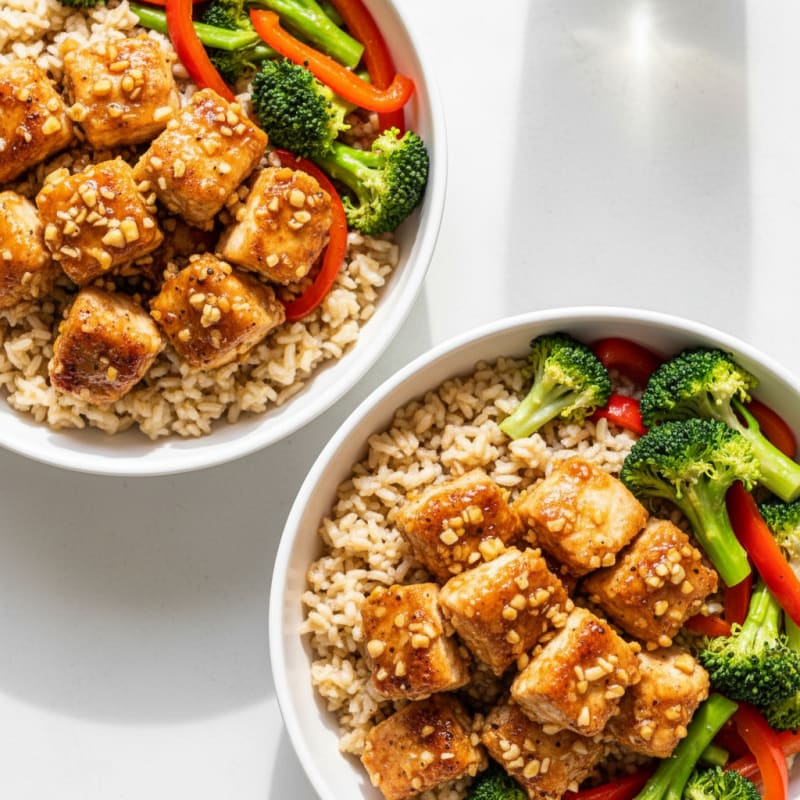 Crispy Honey-Garlic Chicken Bowls