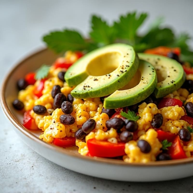 Egg White Scramble with Black Beans and Roasted Peppers