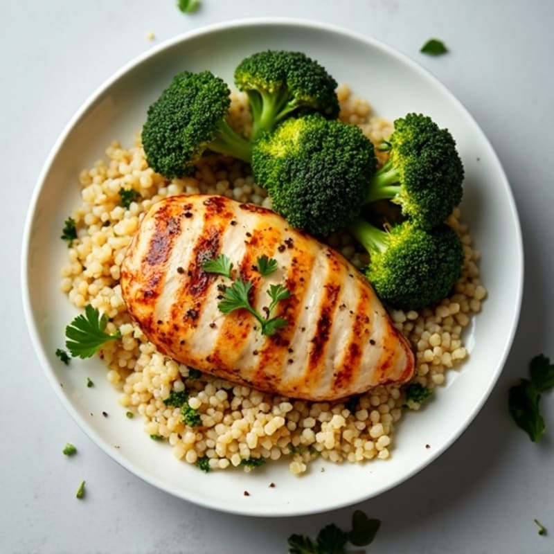 Grilled Chicken Breast with Quinoa and Roasted Broccoli