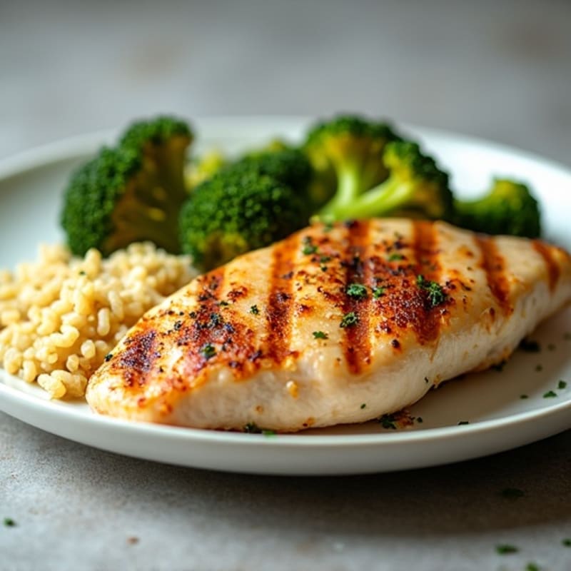 Grilled Chicken Breast with Roasted Broccoli and Quinoa