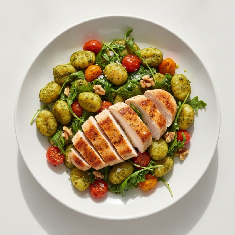 Gnocchi with Arugula Pesto and Cherry Tomatoes