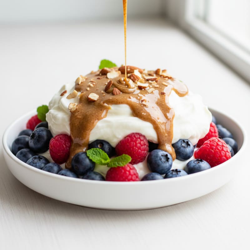 Greek Yogurt Protein Parfait with Mixed Berries and Almond Butter