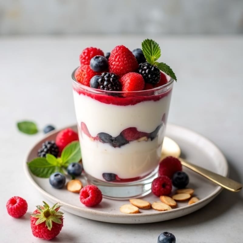 Greek Yogurt Protein Parfait with Almonds and Berries