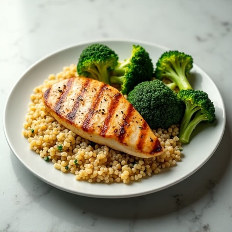 Grilled Chicken Breast with Quinoa and Roasted Broccoli