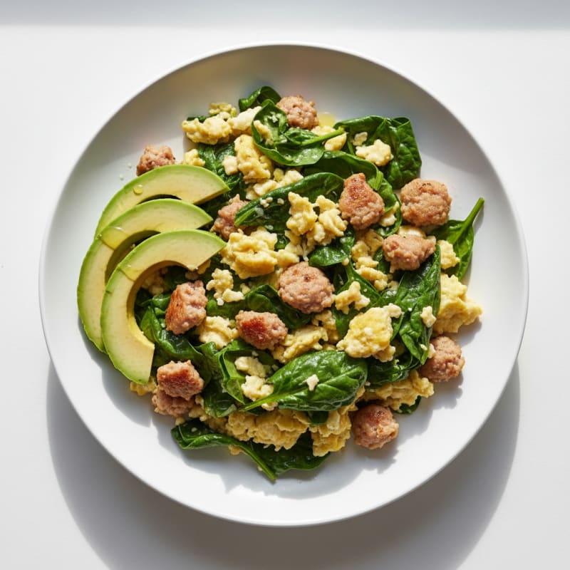 Egg White and Spinach Scramble with Turkey Sausage