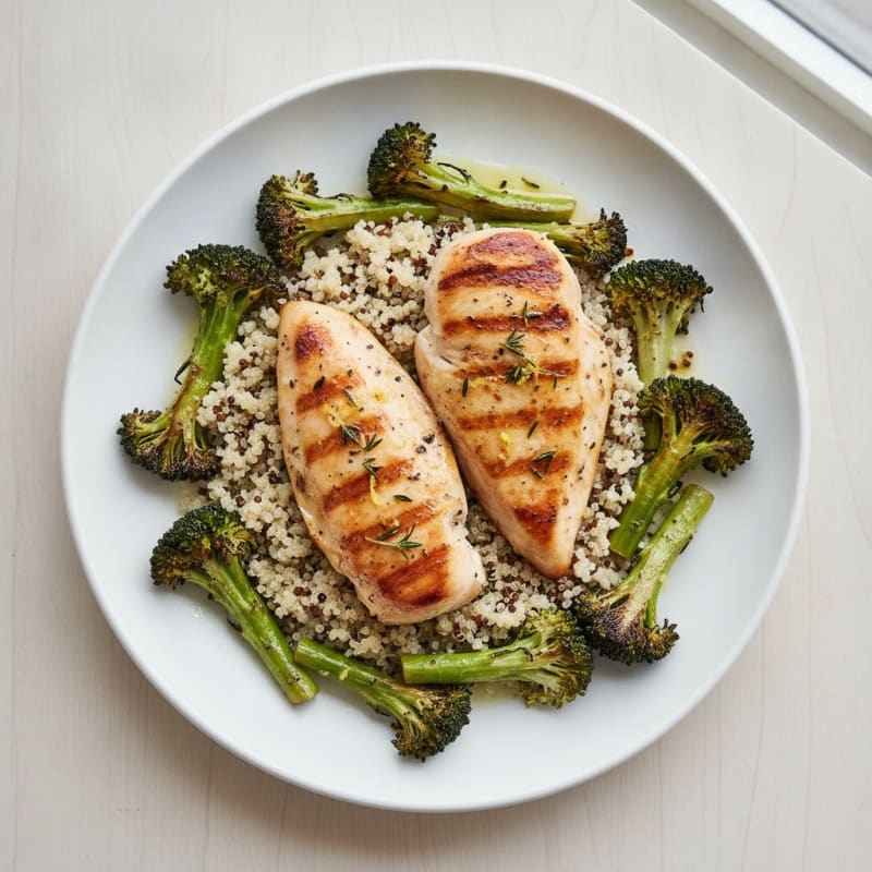 Grilled Chicken Breast with Quinoa and Roasted Broccoli