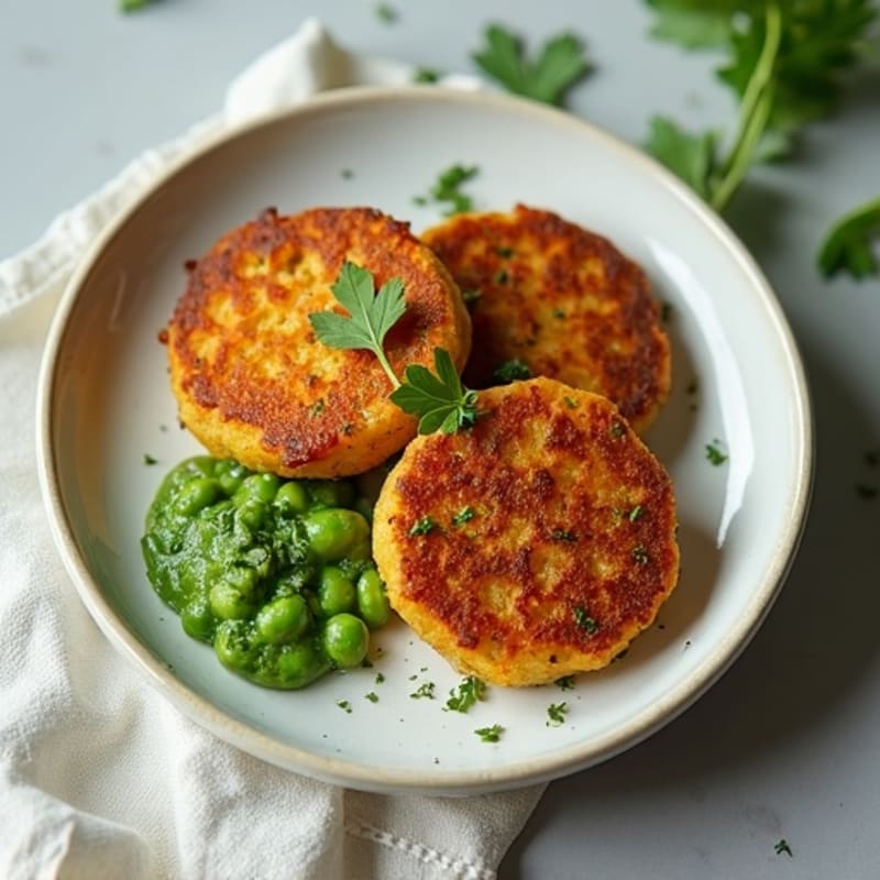 Crispy Baked Spiced Potato and Pea Patties with Fresh Cilantro Chutney