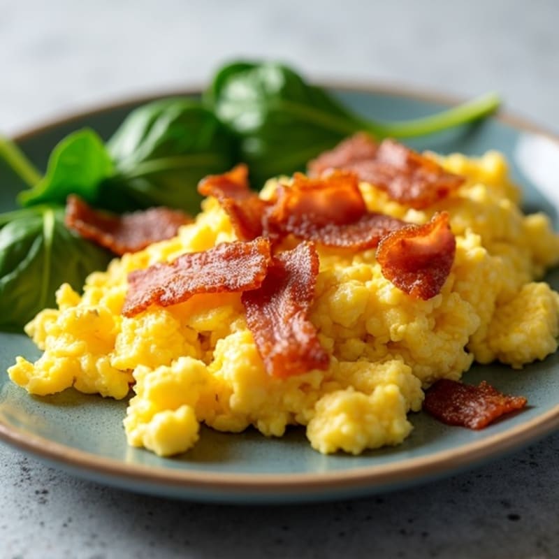 Cottage Cheese Egg Scramble with Spinach and Turkey Bacon