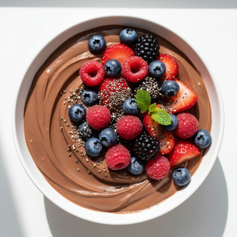Silky Protein Chocolate Greek Yogurt Bowl with Mixed Berries