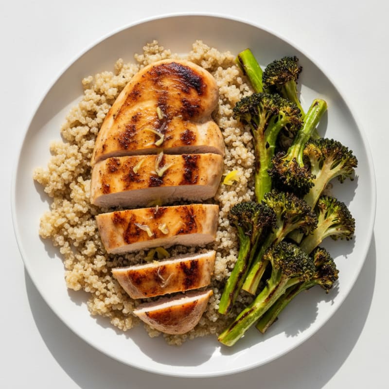 Grilled Chicken Breast with Quinoa and Roasted Broccoli