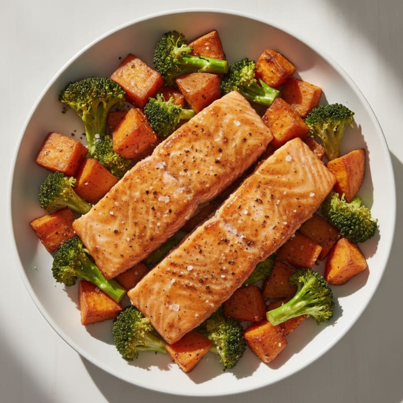 Maple-Glazed Salmon with Roasted Sweet Potatoes