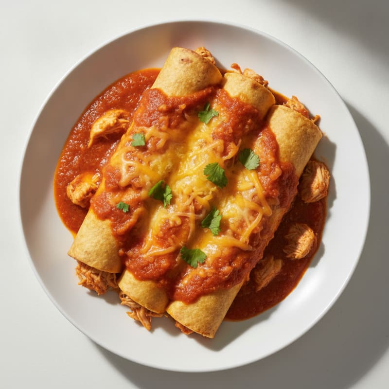 Chicken and Cheese Enchiladas with Red Sauce