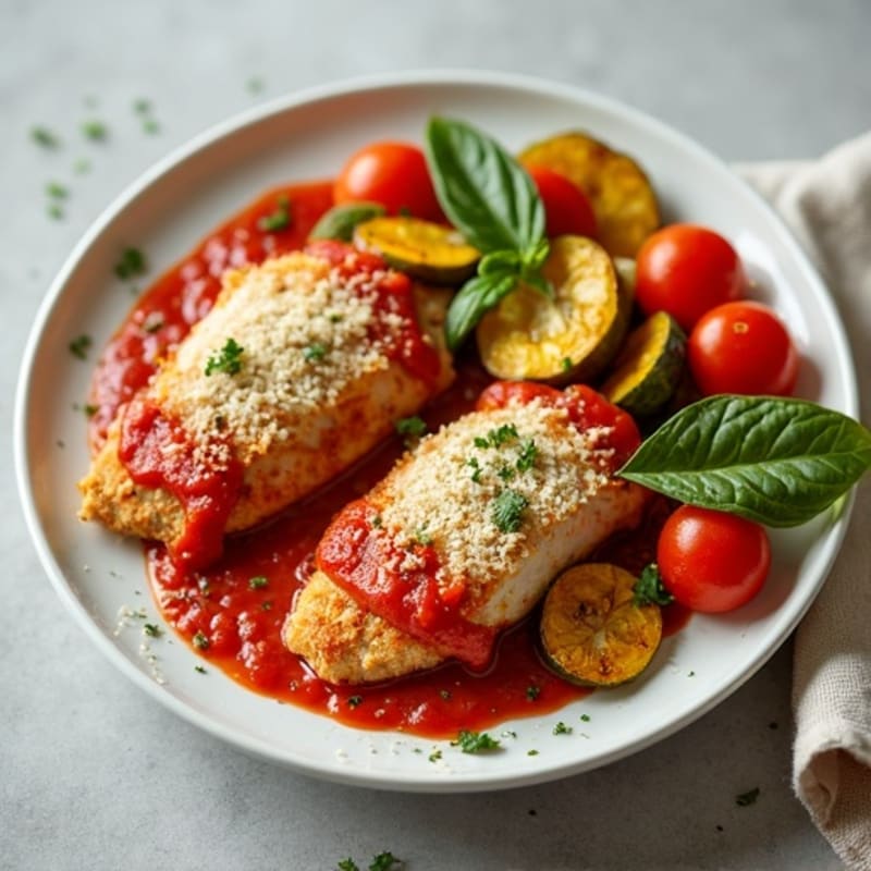 Healthy Crispy Chicken Parmesan with Roasted Vegetables