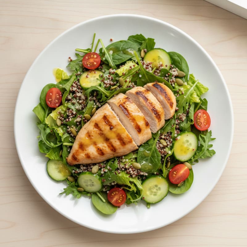 Grilled Chicken Breast with Mixed Greens and Quinoa Salad
