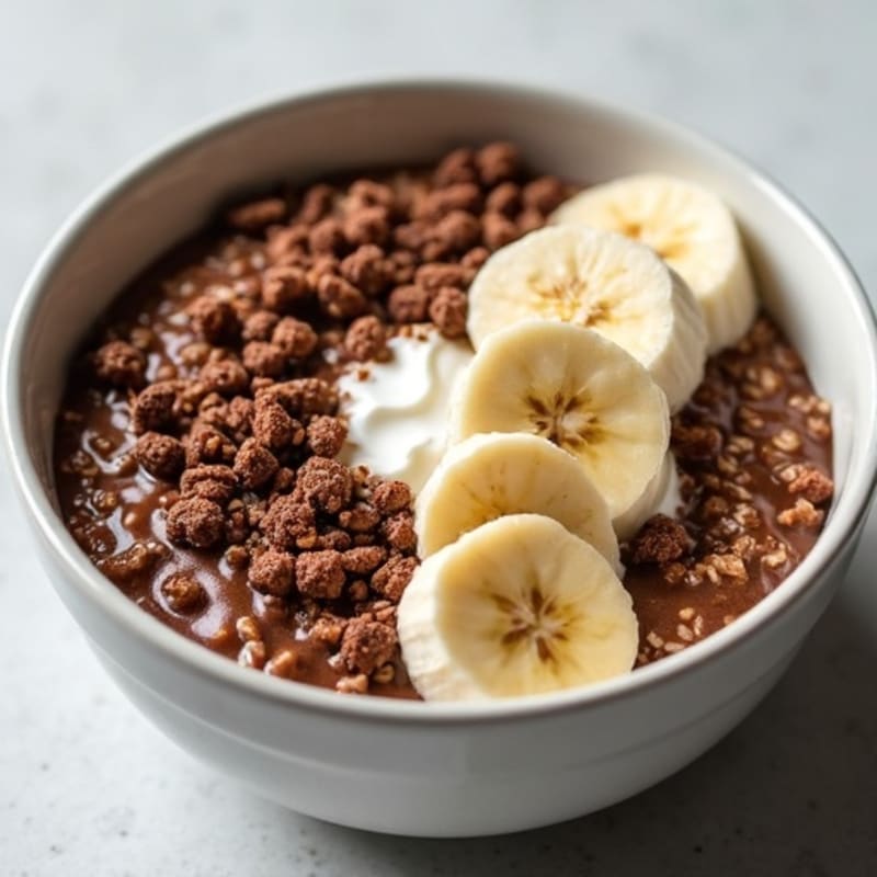 Chocolate Protein Baked Oats with Creamy Swirl and Cacao Crunch