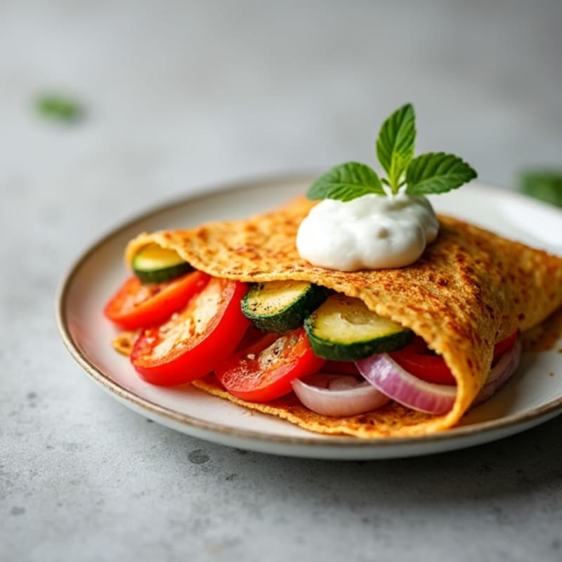 Hearty Red Lentil Crepes with Roasted Vegetables