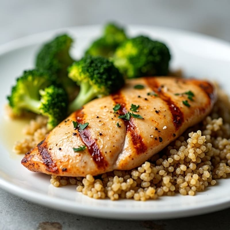 Grilled Chicken Breast with Quinoa and Roasted Broccoli