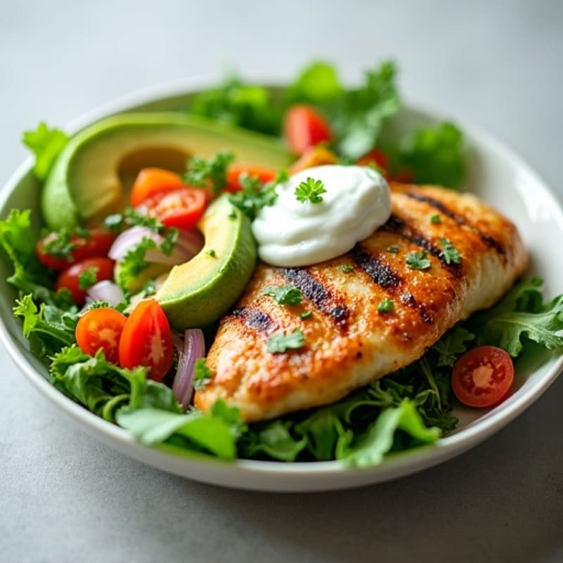 Grilled Chicken Breast with Avocado Salsa and Mixed Greens