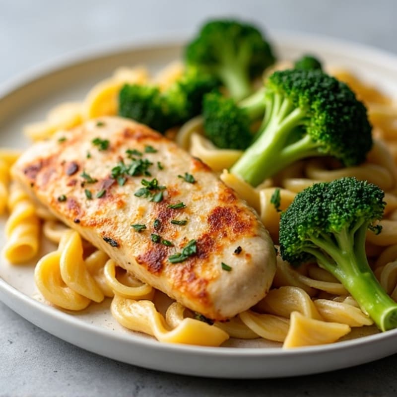 Lemon Garlic Chicken Pasta with Roasted Broccoli