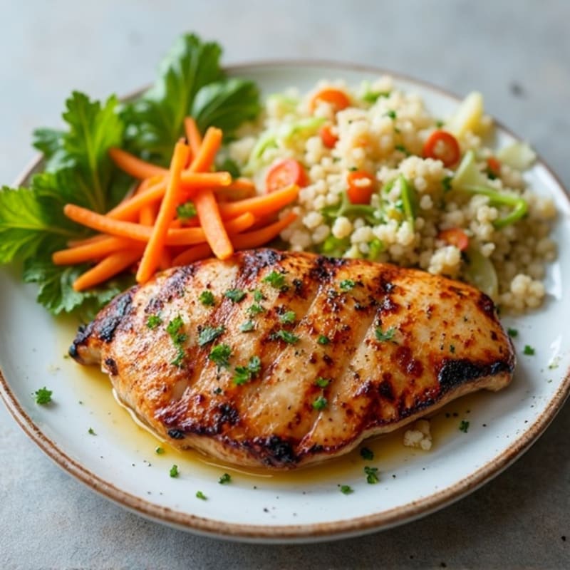 Grilled Chicken Breast with Crunchy Cabbage Slaw and Quinoa