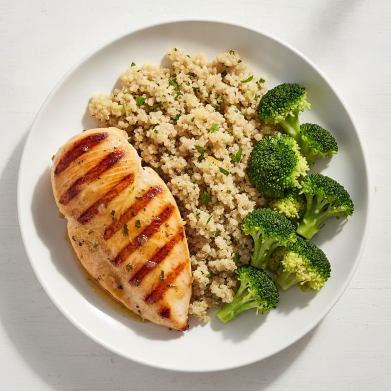 Grilled Chicken Breast with Quinoa and Steamed Broccoli