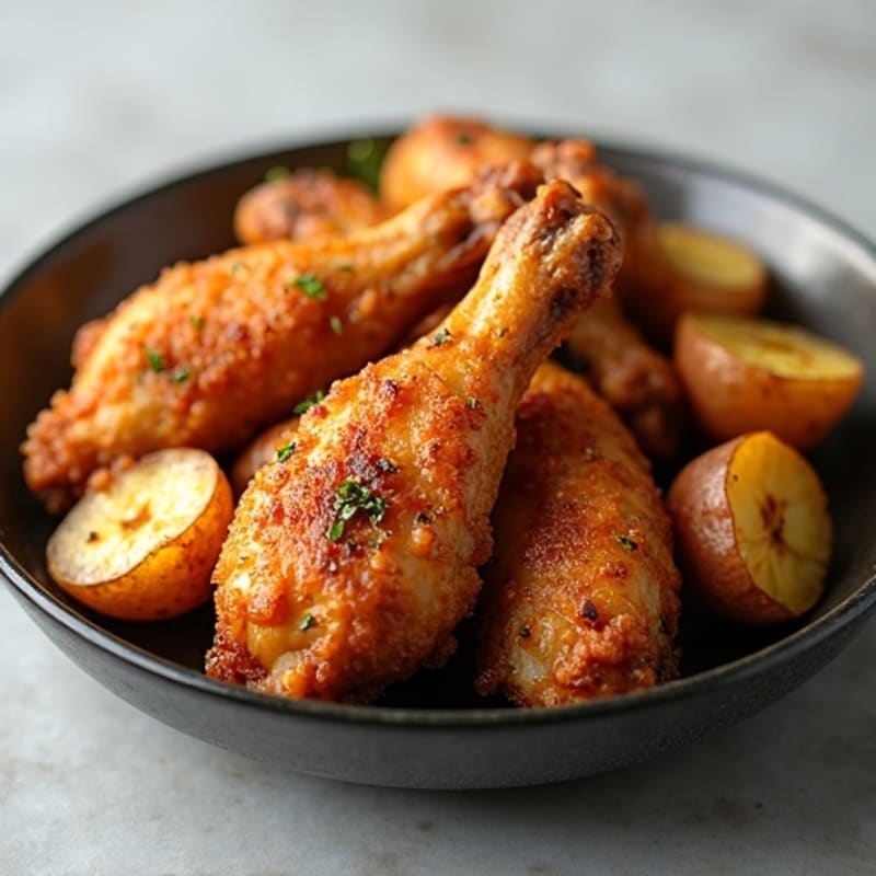 Crispy Roasted Chicken Wings with Herb Roasted Potatoes