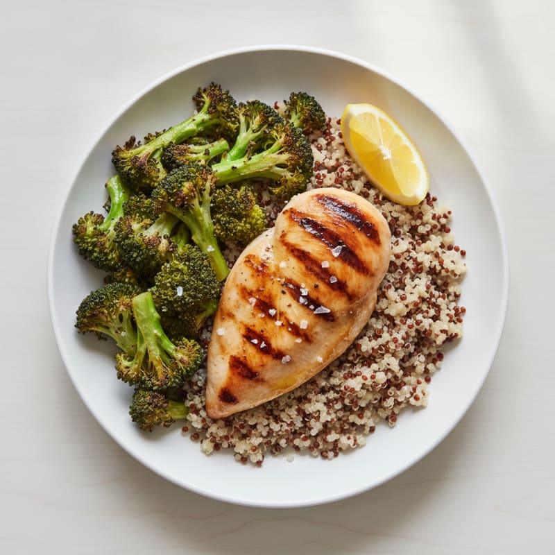 Grilled Chicken Breast with Quinoa and Roasted Broccoli